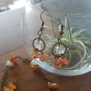 Amber Agate Real Gemstone Bronze Vintage Earrings